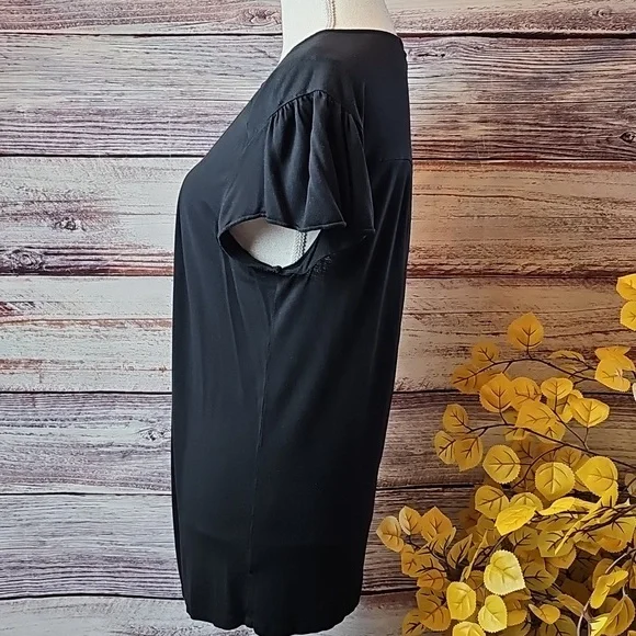 MICHAEL MICHAEL KORS BLACK PLEATED SHORT FLUTTER SLEEVE PULLOVER TOP - Picture 6 of 9